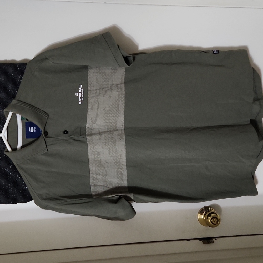 G-Star Raw 1/4 Button Down Casual Abstract Camo Stripe Spellout Polo Shirt